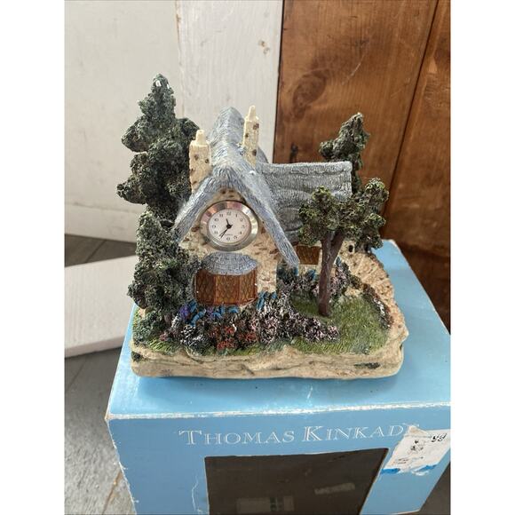 Vintage 2003 Thomas Kinkade Art Polyresin Clock With Led Light House Cottagecore - Picture 8 of 8